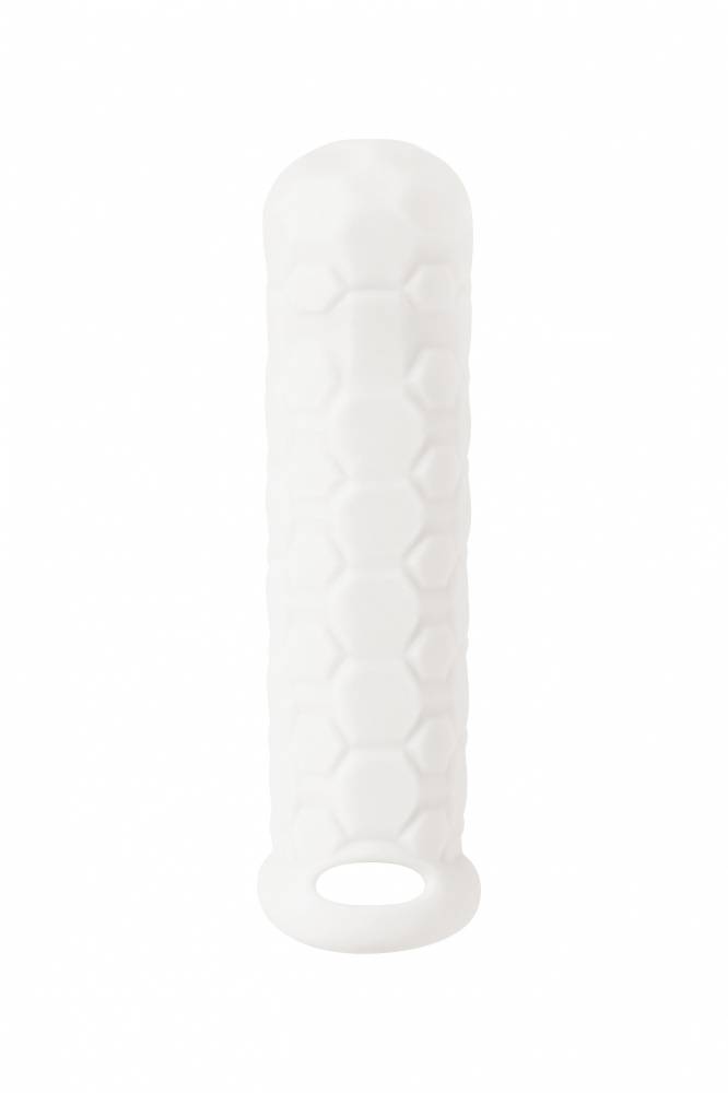  Фаллоудлинитель (3 см) HOMME LONG WHITE  с внутренними и внешним рельефом, термопластичный эластомер, белая, 11-15 см