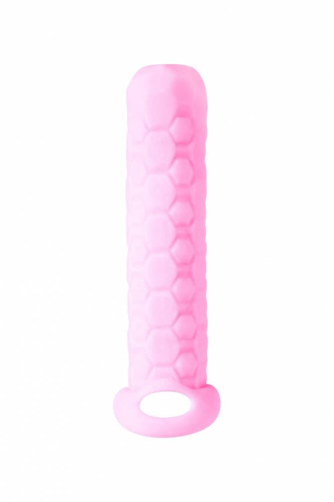   Утолщающая насадка HOMME LONG PINK  с внутренними и внешним рельефом, термопластичный эластомер, розовая,9-12 см