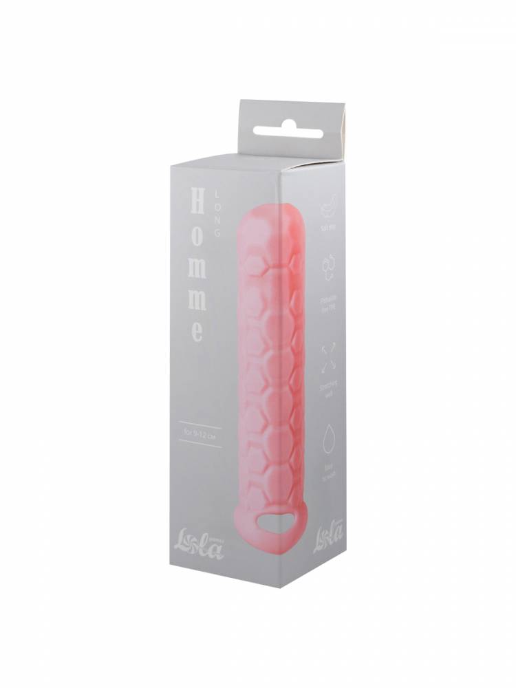   Утолщающая насадка HOMME LONG PINK  с внутренними и внешним рельефом, термопластичный эластомер, розовая,9-12 см