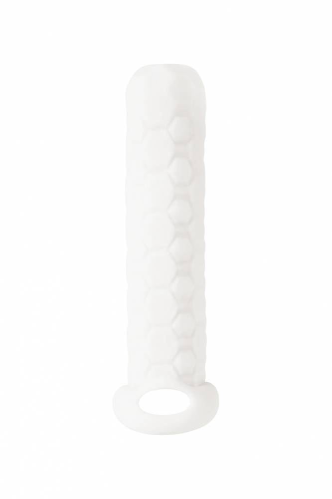 АКЦИЯ 25%! Фаллоудлинитель (3 см)  HOMME LONG WHITE с внутренними и внешним рельефом, термопластичный эластомер, белая, 11-15 см