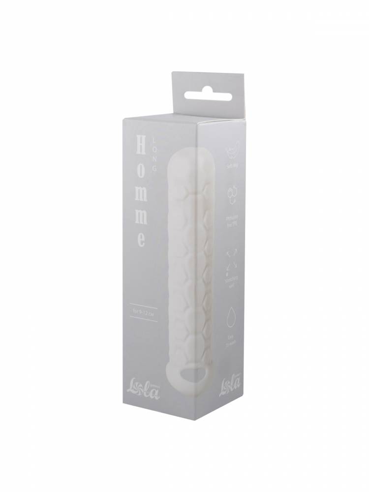 АКЦИЯ 25%! Фаллоудлинитель (3 см)  HOMME LONG WHITE с внутренними и внешним рельефом, термопластичный эластомер, белая, 11-15 см