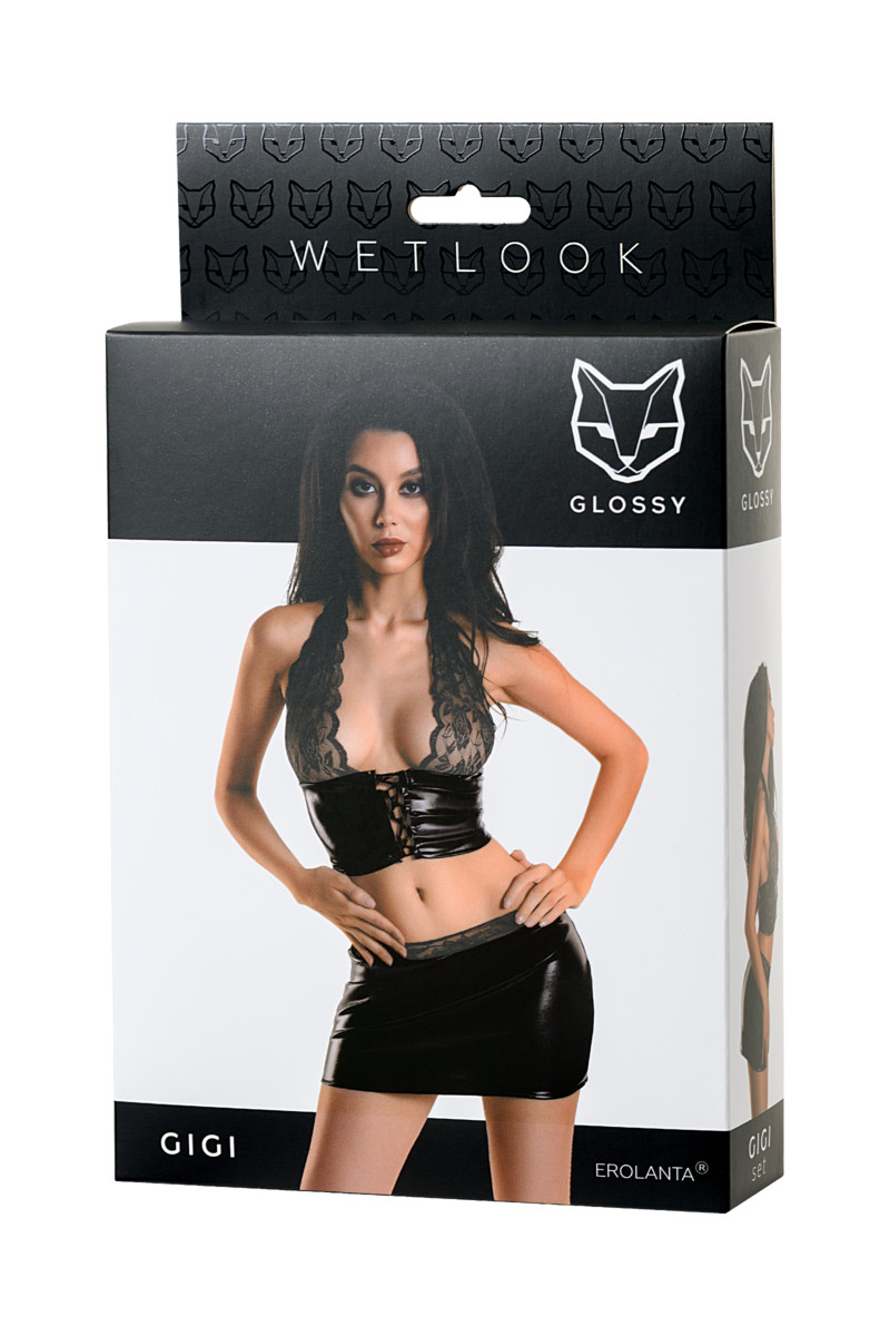 Комплект GLOSSY GIGI  из материала Wetlook, черный, разм. S