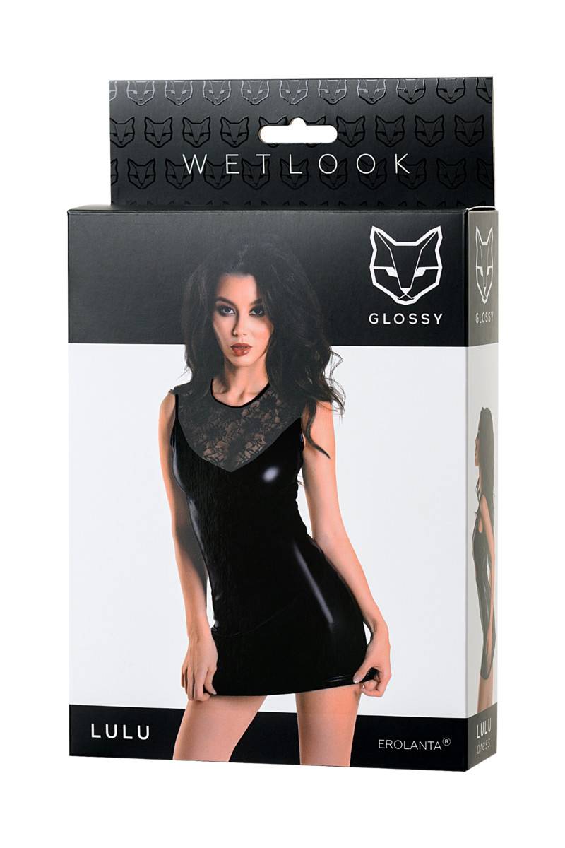 Платье GLOSSY LULU из материала Wetlook, черное, разм. М/L 