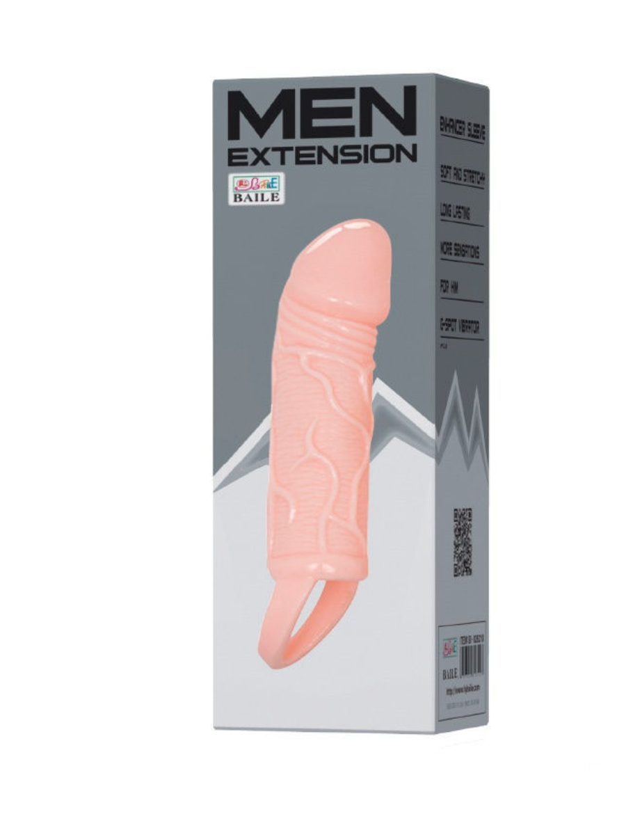  Удлиняющая насадка MEN EXTENTSION на пенис с подхватом, ТПР, телесная, 17х3,5 см