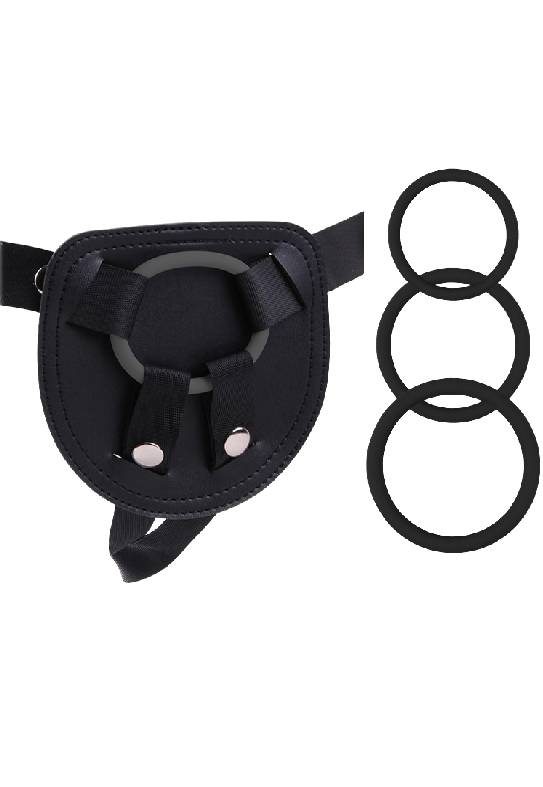 Трусики для страпона CNT HARNESS BASIC, искусственная кожа,  3 кольца, черные 