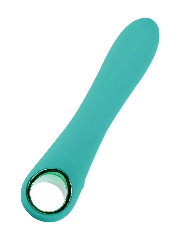 Гибкий перезаряжаемый вибратор, 10 режимов, ручка-кольцо, силикон, зеленый, 18(12)х3,6 см