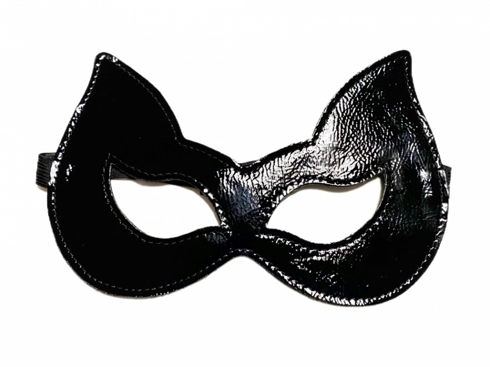 Двусторонняя маска с ушками, эко-кожа, черная