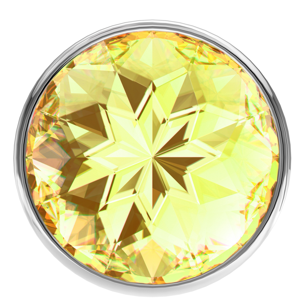 Анальная втулка DIAMOND YELLOW SPARKLE LARGE серебряная  с желтым стразом, 8,32х3,3 см 
