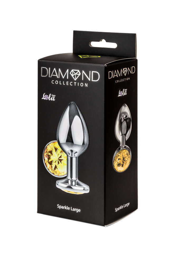 Анальная втулка DIAMOND YELLOW SPARKLE LARGE серебряная  с желтым стразом, 8,32х3,3 см 