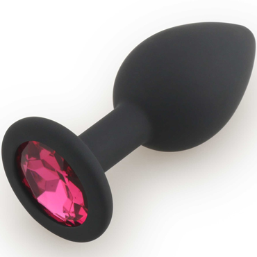 АКЦИЯ 20! Анальная малая пробка RUNYU SILICONE Butt Plug SMALL, черная с ярко-розовым стразом,7х2,8 см