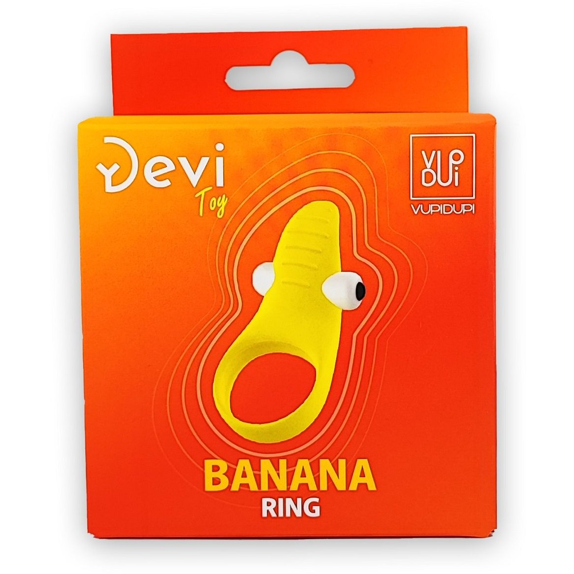 Эрекционное виброкольцо  BANANA RING БАНАН с ребристым язычком,  1 режим, силикон, спелый банан, 8,8х3,8 см