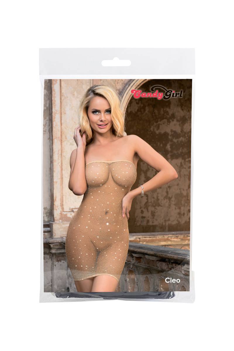 Бесшовное платье-сетка CLEO от CANDY GIRLсо стразами, телесное, разм. OS