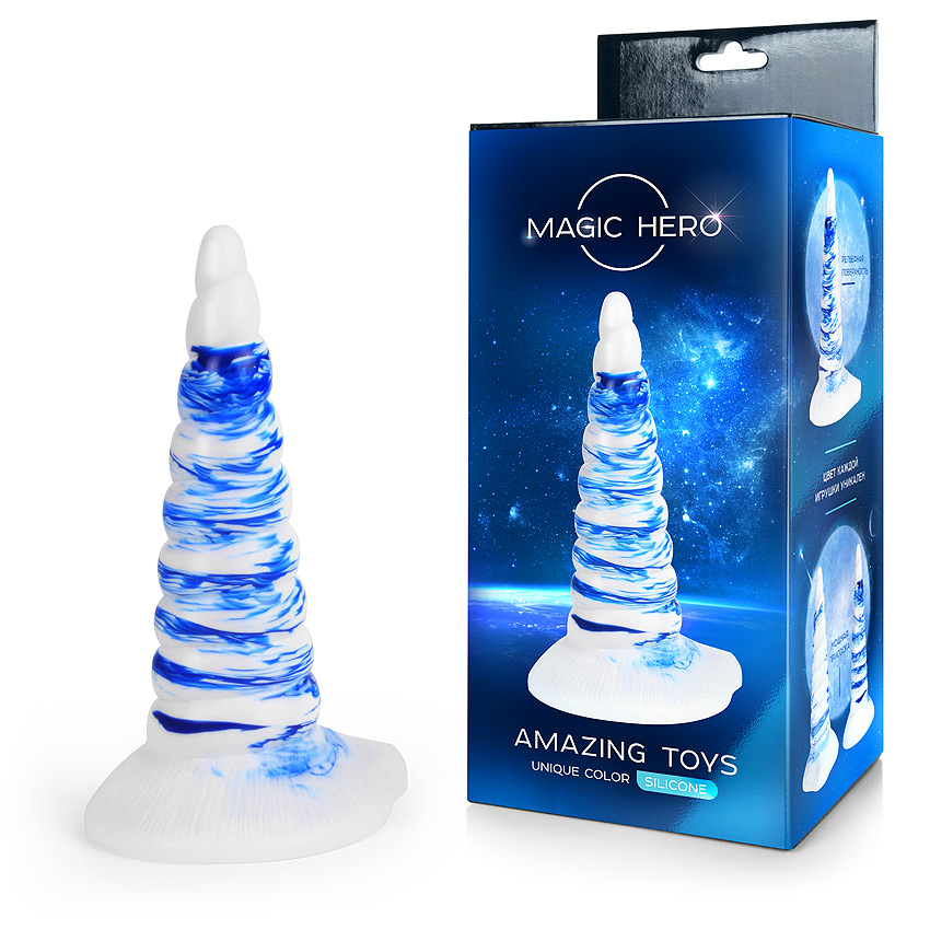 Фаллоимитатор-Елочка MAGIC HERO, силикон, синий/белый,  20(17)х5,2 см.