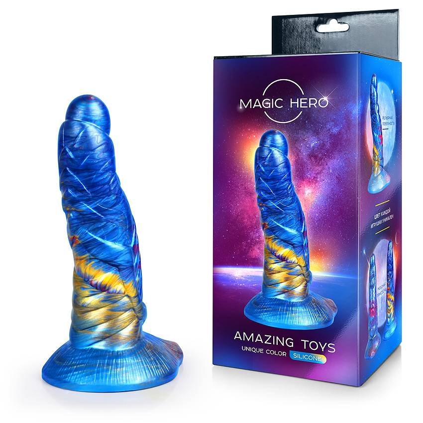 Фантастический фаллоимитатор  AMAZING TOYS от  MAGIC HERO, силикон, разноцветный, синие-желтый, 21(19)х(5,6 см