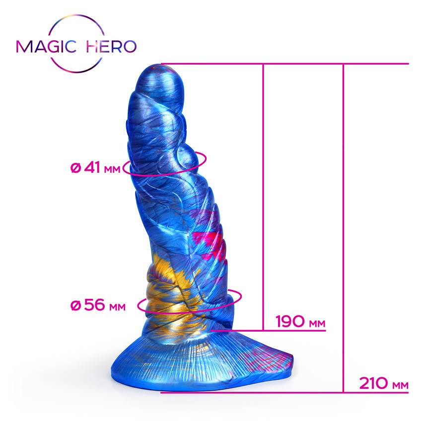 Фантастический фаллоимитатор  AMAZING TOYS от  MAGIC HERO, силикон, разноцветный, синие-желтый, 21(19)х(5,6 см