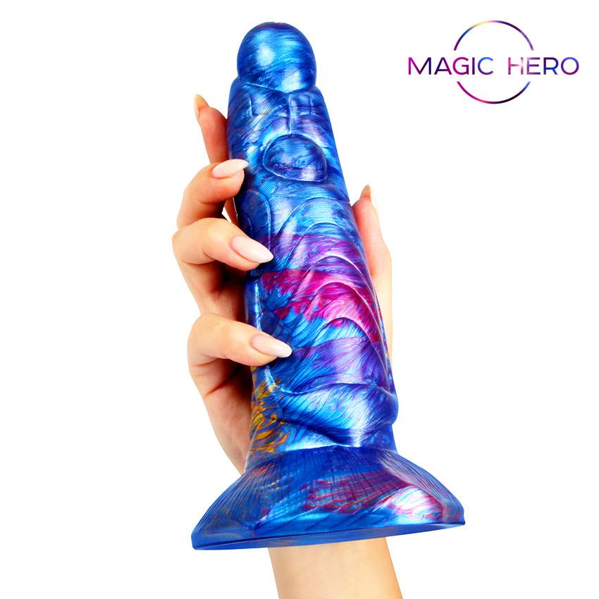 Фантастический фаллоимитатор  AMAZING TOYS от  MAGIC HERO, силикон, разноцветный, синие-желтый, 21(19)х(5,6 см