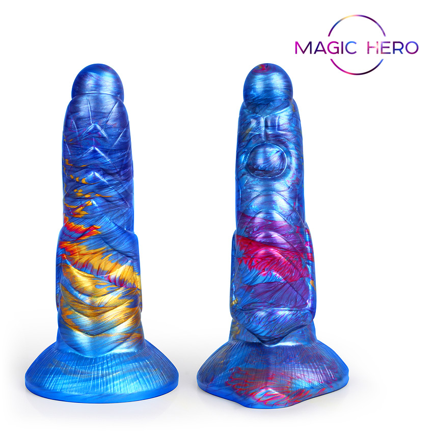Фантастический фаллоимитатор  AMAZING TOYS от  MAGIC HERO, силикон, разноцветный, синие-желтый, 21(19)х(5,6 см