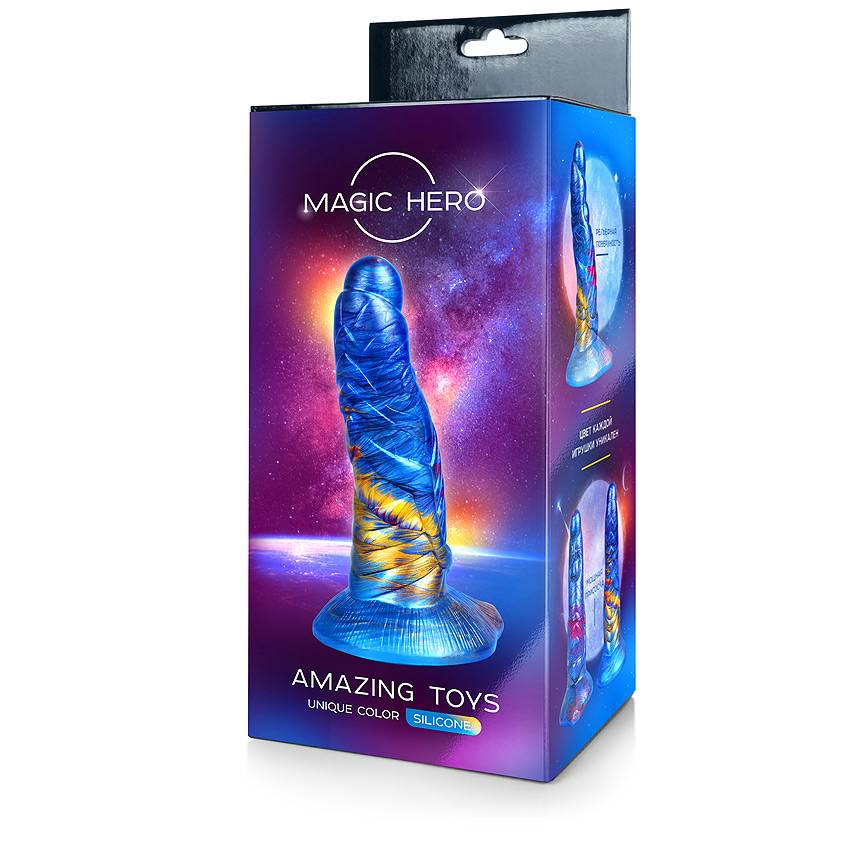 Фантастический фаллоимитатор  AMAZING TOYS от  MAGIC HERO, силикон, разноцветный, синие-желтый, 21(19)х(5,6 см