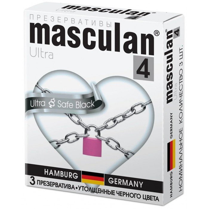 Презервативы MASCULAN 4 Ultra SAFE BLACK, ультрапрочные, черного цвета, 3 шт.