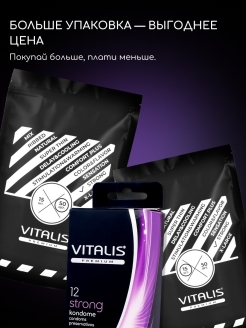 Премиум презервативы VITALIS PREMIUM STRONG, сверхпрочные, (12+3) шт. 