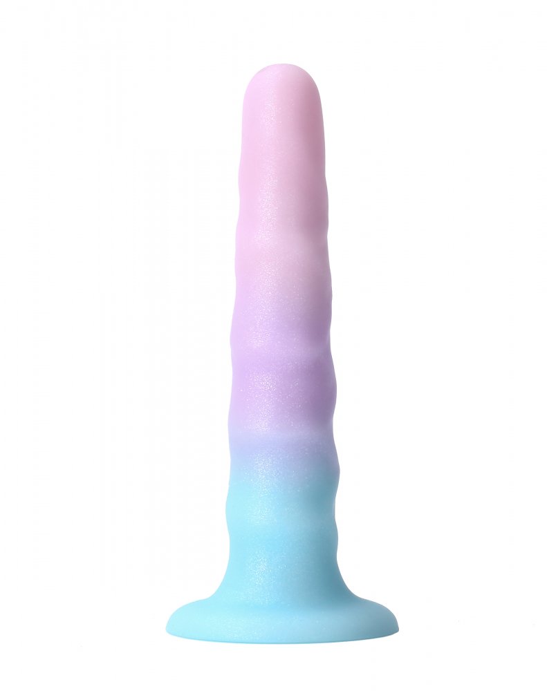 Нереалистичный фаллоимитатор  FLOW UNICORN, жидкий силикон, Розовый/голубой, 17(16,5)х3,4 см