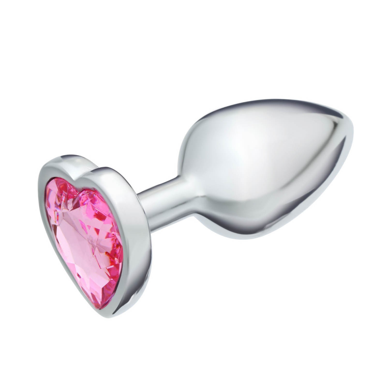 Анальная пробка, серебряная, с розовым кристаллом в форме сердца, 7,2х2,8 см мм
