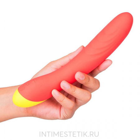 АКЦИЯ 20% Перезаряжаемый изогнутый вибратор ROMP HYPE G-Spot , 4 режимов вибрации, 6 скоростей, силикон, красный/желтый,21х3,6 см