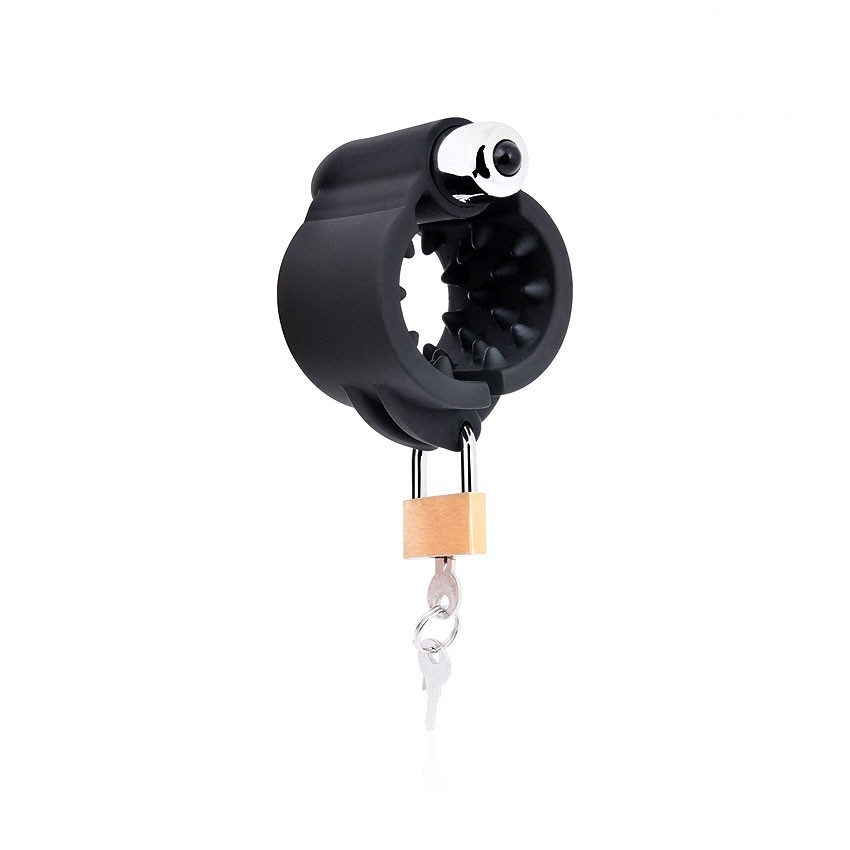  Насадка-кольцо с вибрацией и замочком, съемная вибропуля D 43 мм, цвет чёрный  