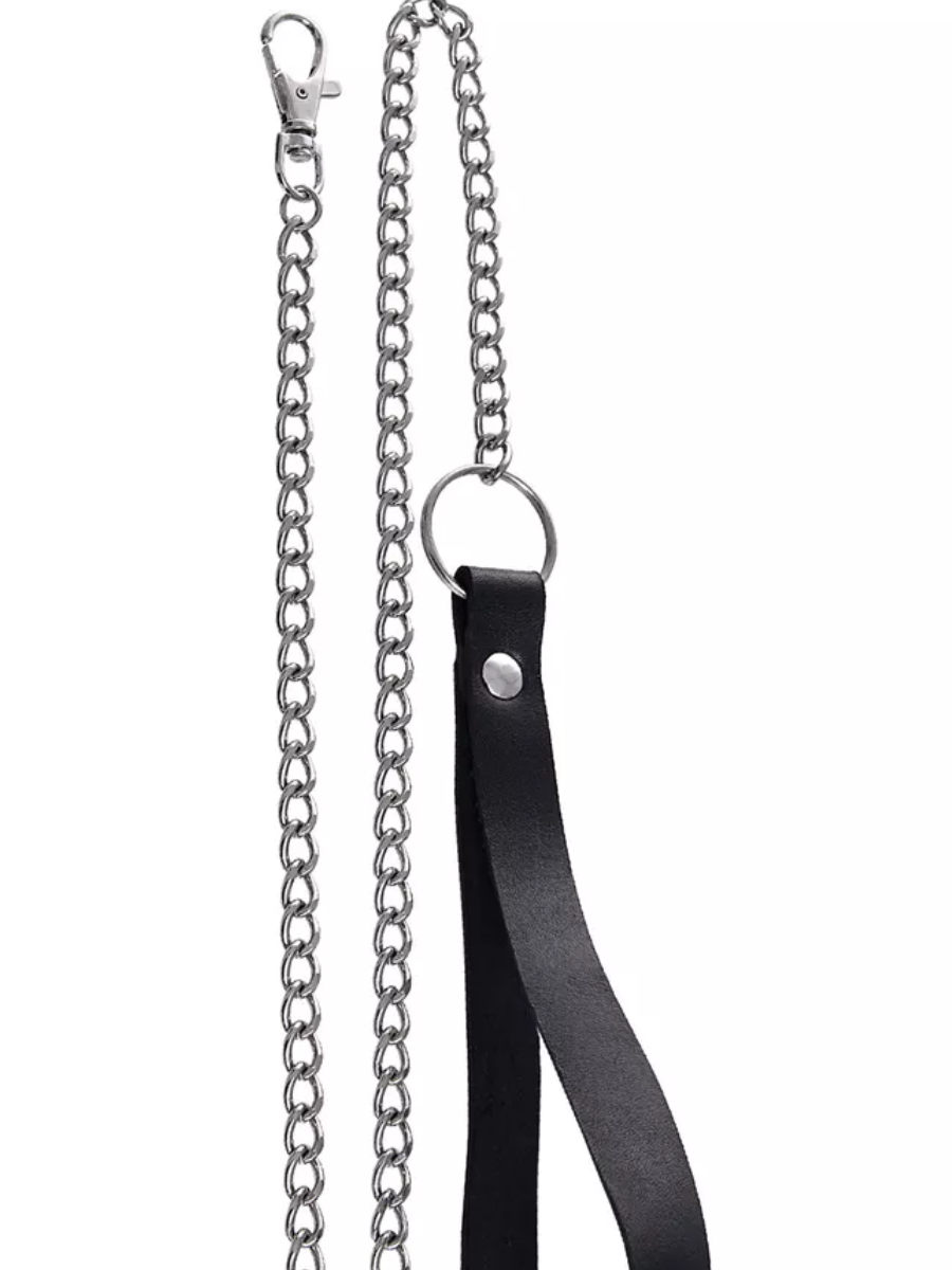Ошейник с поводком, пряжкой, натуральная кожа; металл, черный, ширина 4 см, длина поводка 80 см