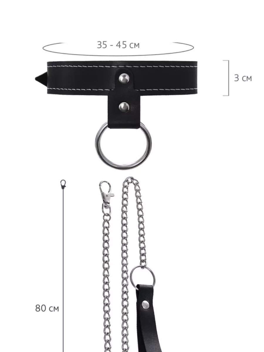 Ошейник с поводком,  однослойный узкий,  натуральная кожа; металл, черный, ширина 3 см, длина поводка 80 см