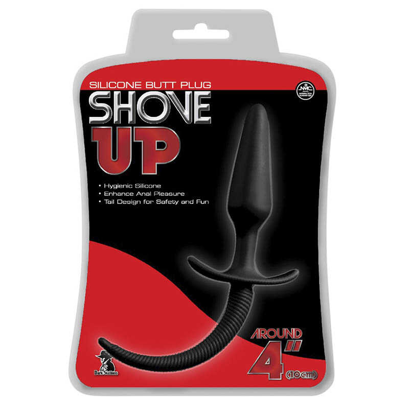 Анальная втулка  SHOVE UP с силиконовым хвостиком, силикон, черная, 18(11)х3 см