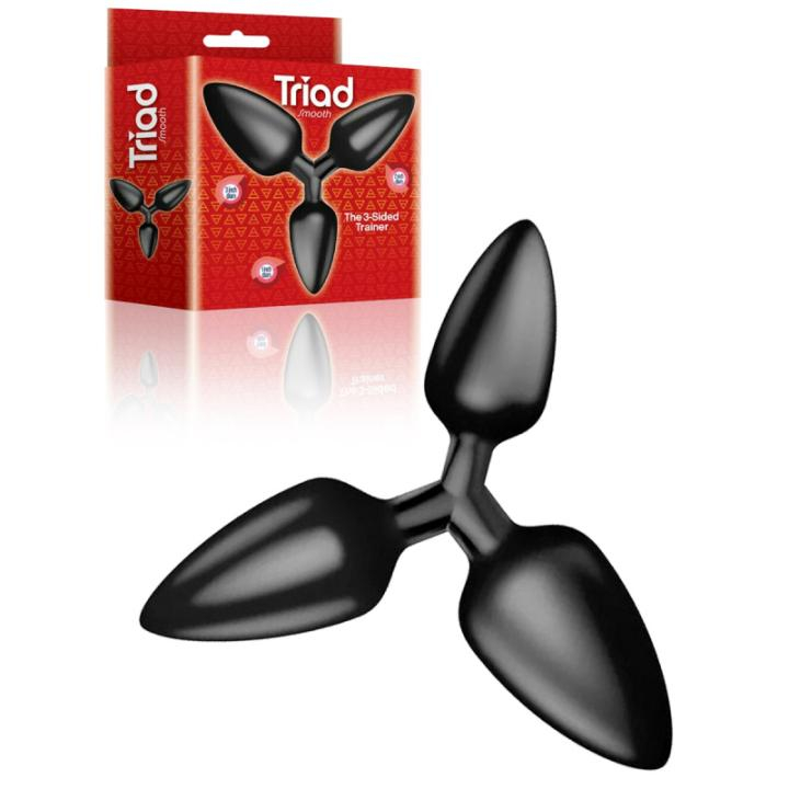 АКЦИЯ 30% Анальная втулка TRIAD 3 WAY PLUG- SMOOTH гладкая трехсторонняя,  TPR, черная, 3,0х3,5х3,7 см (неболшой дефект поверхности)