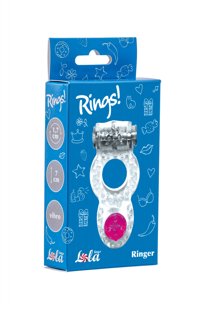 Эрекционное кольцо RINGS RINGER WHITE  с вибрацией, клиторальной стимуляцией, TPE, 7х3,2 см