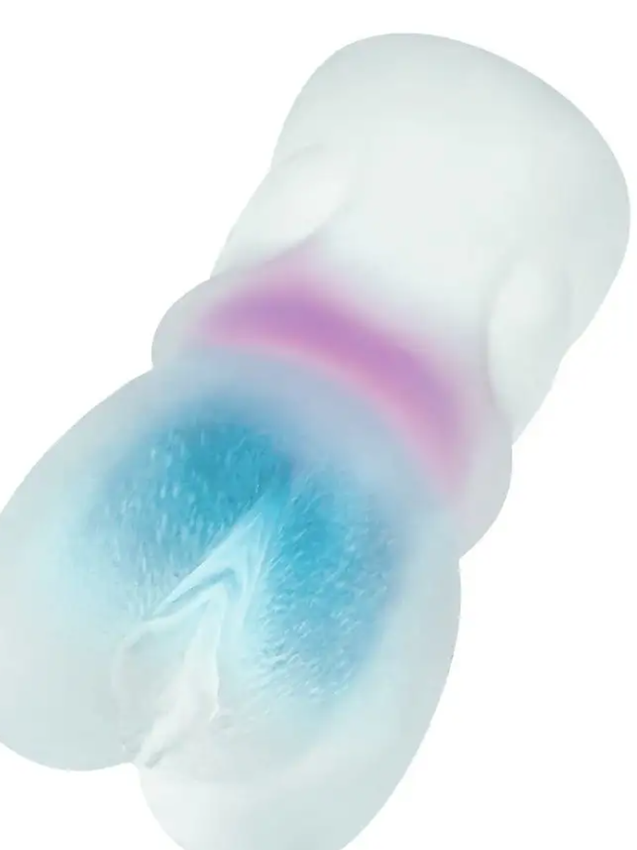 Реалистичный мастурбатор JUICY PUSSY CRYSTAL WAVE, TPE, прозрачный/голубой, 13,5х7,5 см