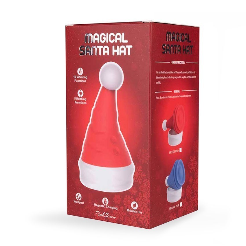   Двусторонний вибромассажер ВОЛШЕБНЫЙ КОЛПАК ДЕДА МОРОЗА, 10 режимов вибрации, 5 режимов движения шарика, силикон, голубой, 12,5х7 см 