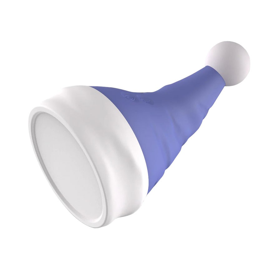 Двусторонний вибромассажер ВОЛШЕБНЫЙ КОЛПАК ДЕДА МОРОЗА, 10 режимов вибрации, 5 режимов движения шарика, силикон, голубой, 12,5х7 см