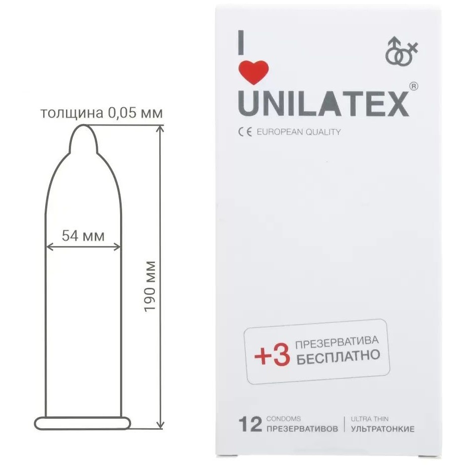 Презервативы UNILATEX ULTRA THIN Ультратонкие, 12+3 шт., 