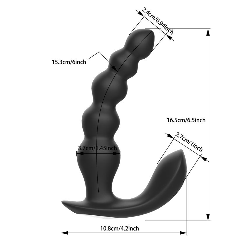 Вибромассажер простаты ANAL BEAD VIBRATOR, 10 режимов вибрации, пульт ДУ, силикон, черный, L рабочей части 15 см,  D 2,5x3,1x3,8 см    