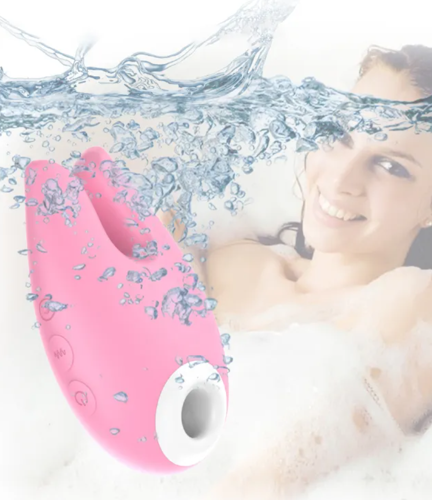 Вакуумно-волновой стимулятор с вибрирующими кончиками, 10 режимов вибрации, 5 - вакуума, силикон, розовый, 9х6х3,7 см