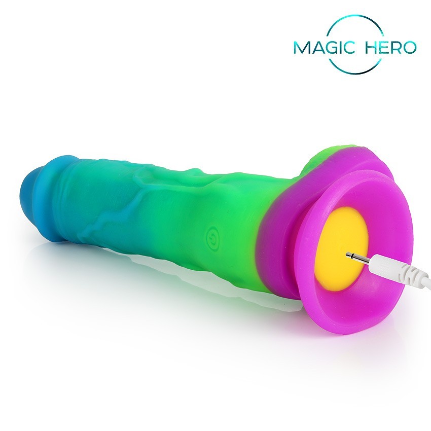 Роскошный вибромассажер реалистичный, 7 режимов вибрации/режимов возвратно-поступательных движений, нагрев, пульт ДУ, силикон, разноцветный, 21(16,5)х 4 см