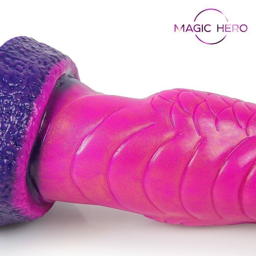 Фаллоимитатор-фэнтези от Magic Hero, с рельефом-чешуей, присоска, медицинский силикон, розовый/фиолетовый, 18(15)х(3 - 5) см  