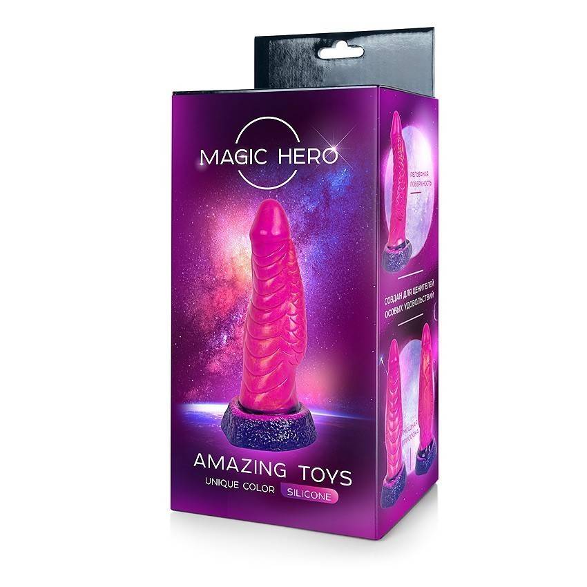 Фаллоимитатор-фэнтези от Magic Hero, с рельефом-чешуей, присоска, медицинский силикон, розовый/фиолетовый, 18(15)х(3 - 5) см  