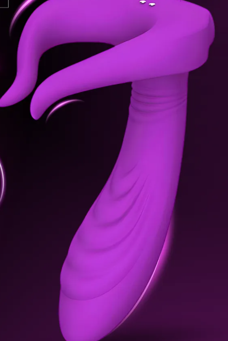 Универсальный вибромассажер мужской простаты, женской  точки G, вибрирующие усики, пульт ДУ, 3 моторчика,10 режимов, силикон, сиреневый, 13,5(9)х(2,5-3,8) см