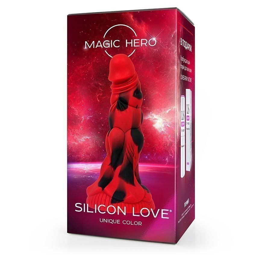 Фантастический фаллоимитатор MAGIC HERO, силикон, красный/черный,  20(16)х(3,50 -4,7) см 