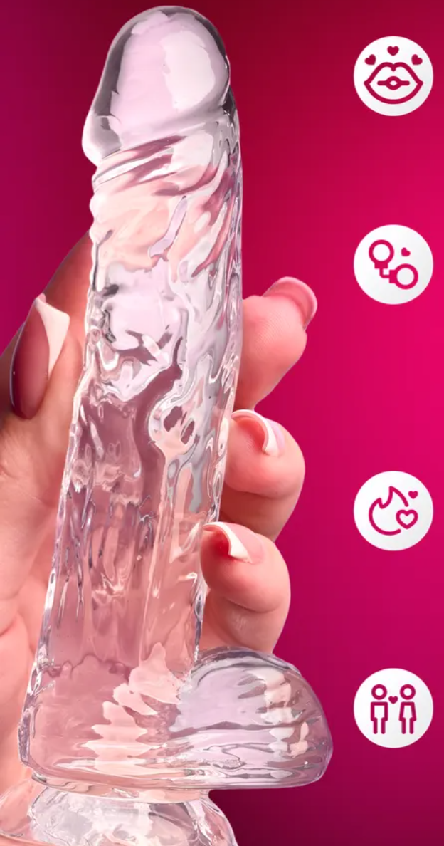 Прозрачный фаллоимитатор, на присоске, TPE, 16(12,5)х3 см