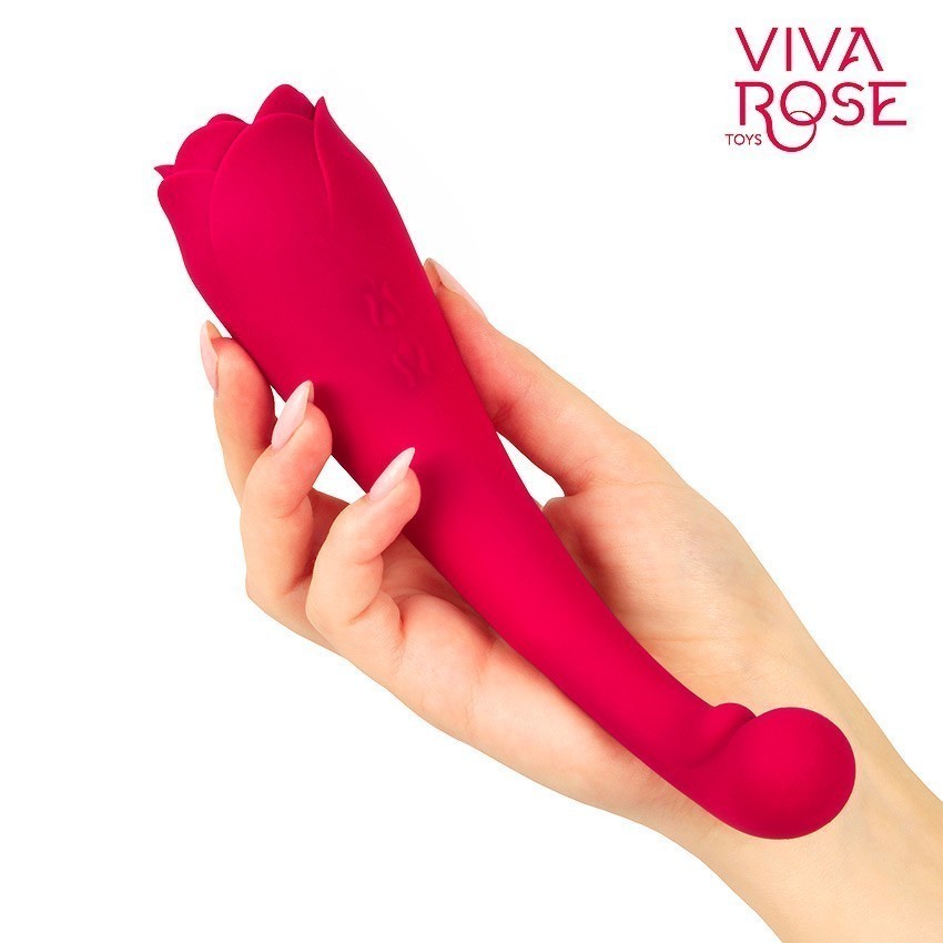 Двусторонний вибратор VIVA ROSE БУТОН РОЗЫ 9 режимов вибрации, 9 режимов движения язычка, силикон, розовый, 19х(2,4-4,5) см