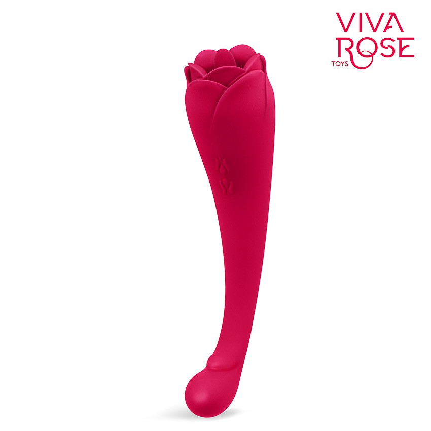 Двусторонний вибратор VIVA ROSE БУТОН РОЗЫ 9 режимов вибрации, 9 режимов движения язычка, силикон, розовый, 19х(2,4-4,5) см