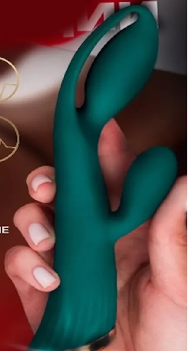 Вибратор-Кролик, 2 моторчика, многорежимный, силикон, изумрудно-зеленый, 20(15)х3,5 см