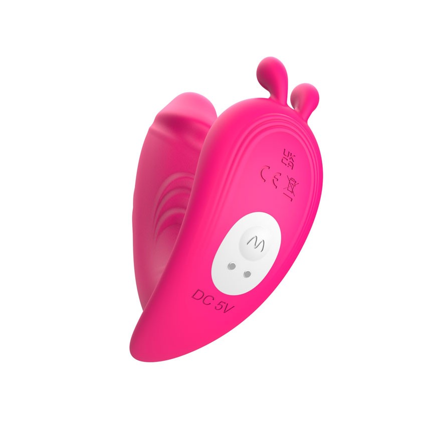 Вибратор VIBRATING PANTIES клиторально-вагинальный, 2 моторчика,  10 режимов вибрации, дистанционный пульт, силикон, ярко-розовый, L рабочей части 11 см, D 3,8 см 