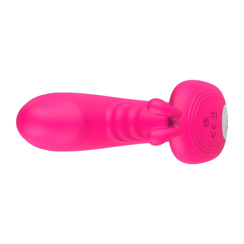 Вибратор VIBRATING PANTIES клиторально-вагинальный, 2 моторчика,  10 режимов вибрации, дистанционный пульт, силикон, ярко-розовый, L рабочей части 11 см, D 3,8 см 